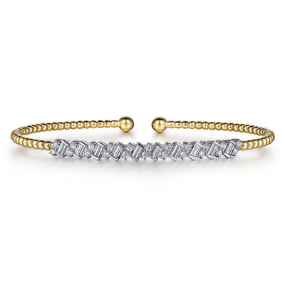 14K Yellow & White Natural Diamond Cuff Bracelet