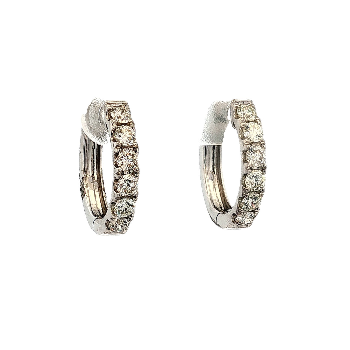 14K White Gold Natural Diamond Huggie Earrings