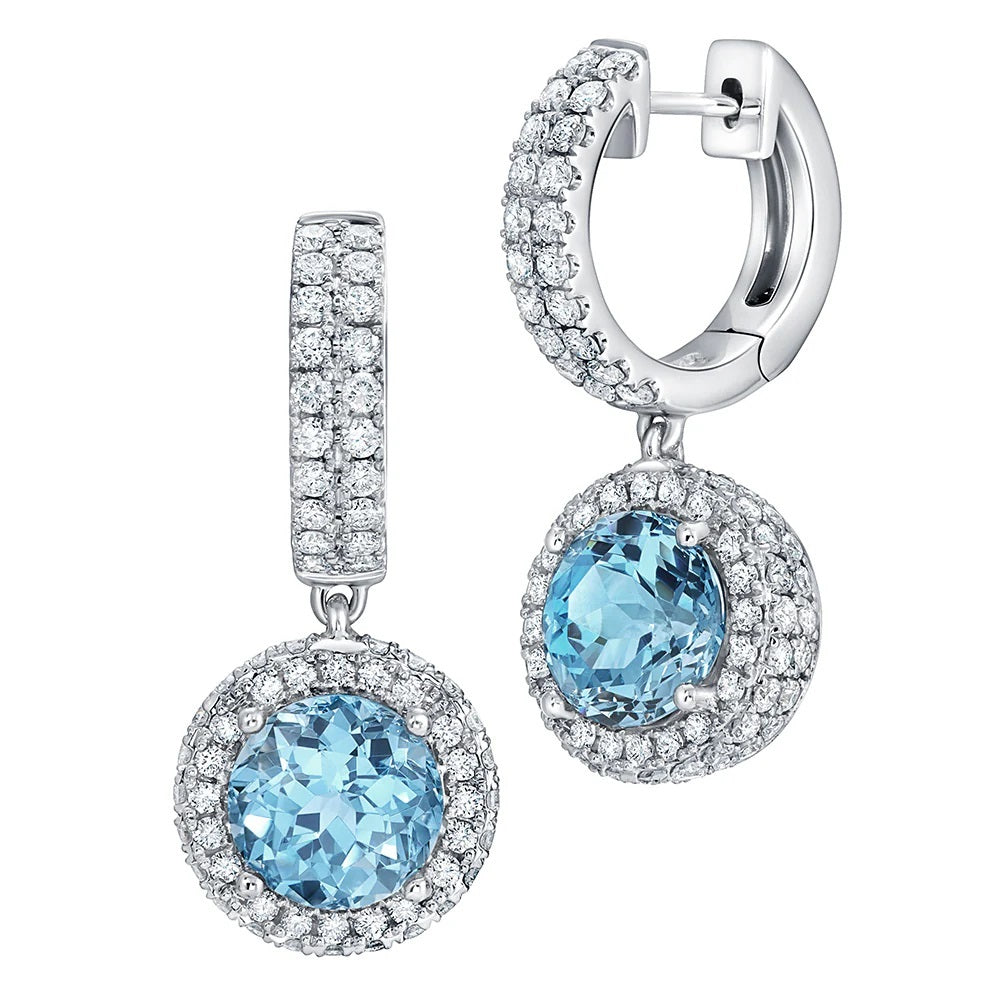 18K White Chatham Aqua Spinel and Lab Grown Diamond Earrings