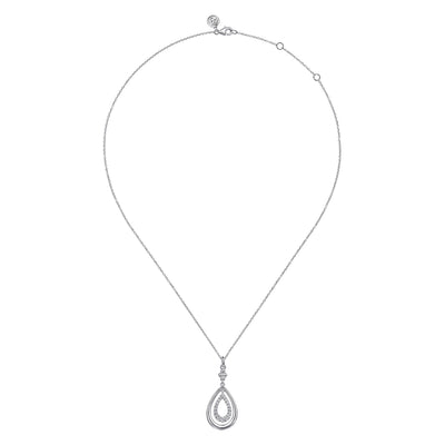 Sterling Silver White Pear Shaped Drop Necklace 17.5 inch