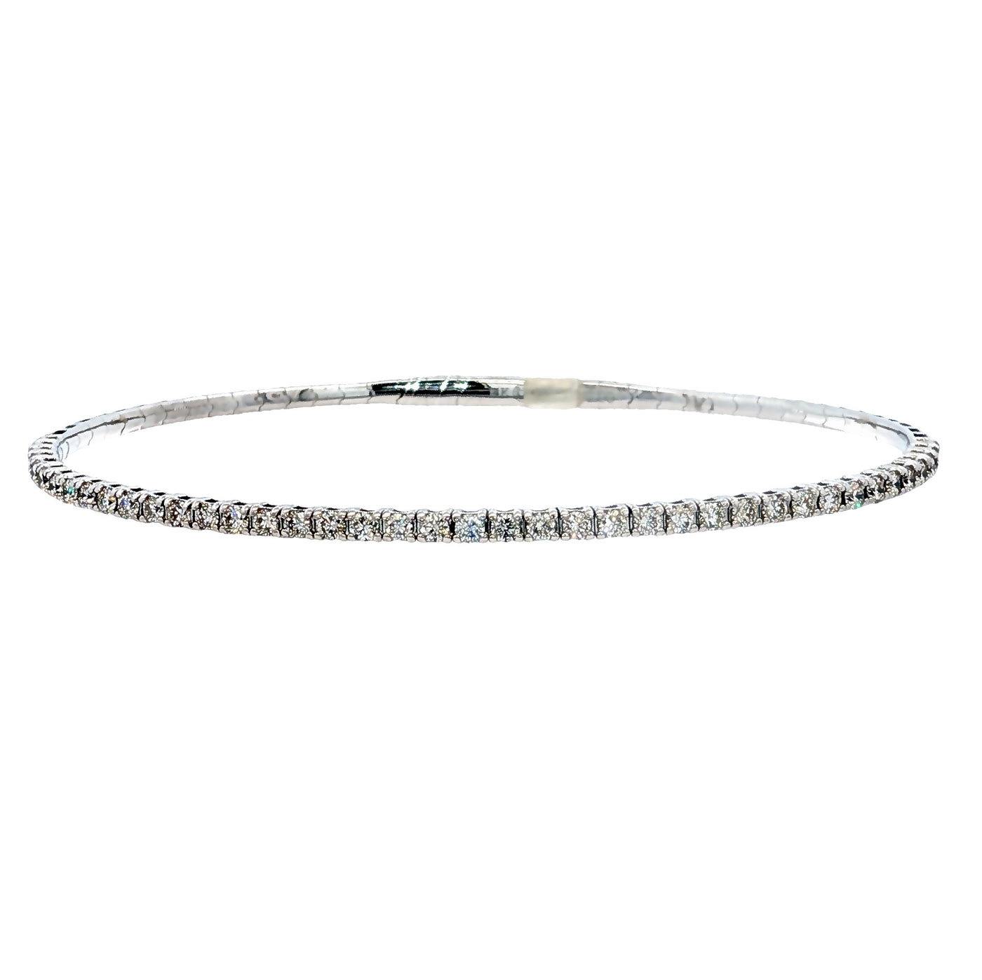 14K White Gold Natural Diamond Flexible Bangle Bracelet