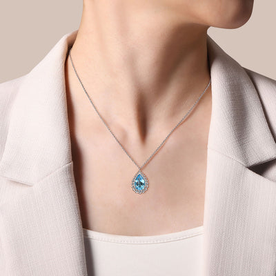 Sterling Silver Blue Topaz 17.5 inch Necklace