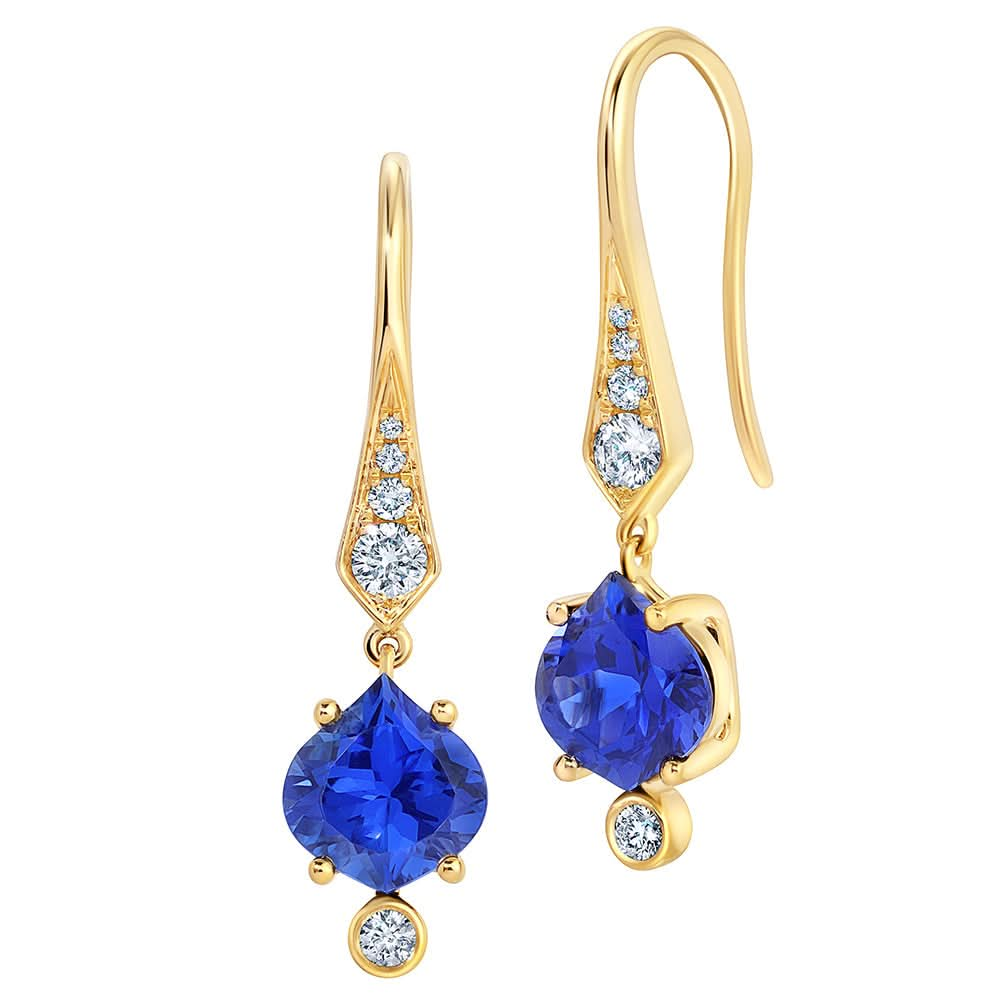 14K Yellow Chatham Sapphire and Lab Grown Diamond Earrings