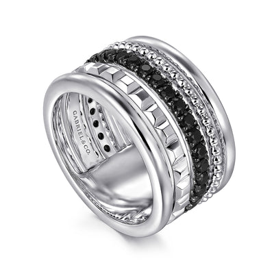 Sterling Silver Black Spinel Multi-Row Ring