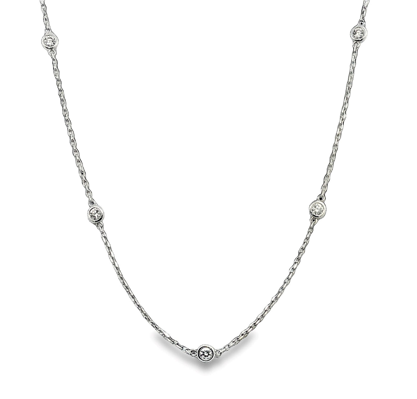 14K White Gold Natural Diamond Station Necklace