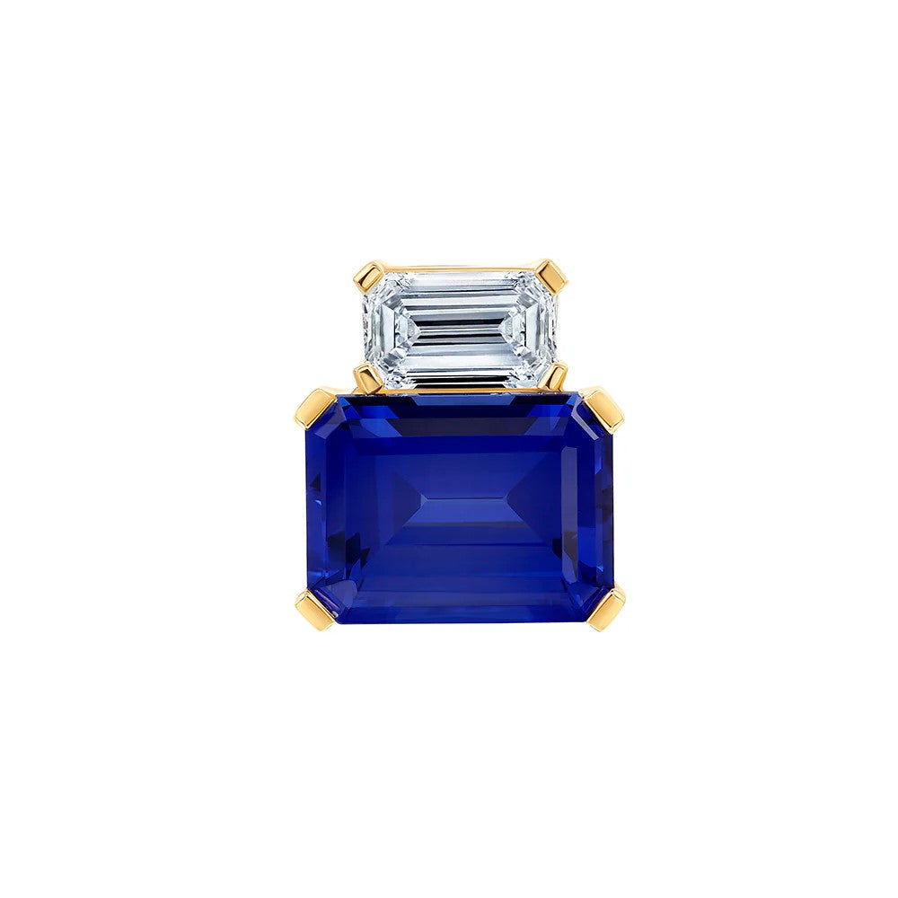 14K Yellow Blue Sapphire and Lab Grown Diamond Pendant