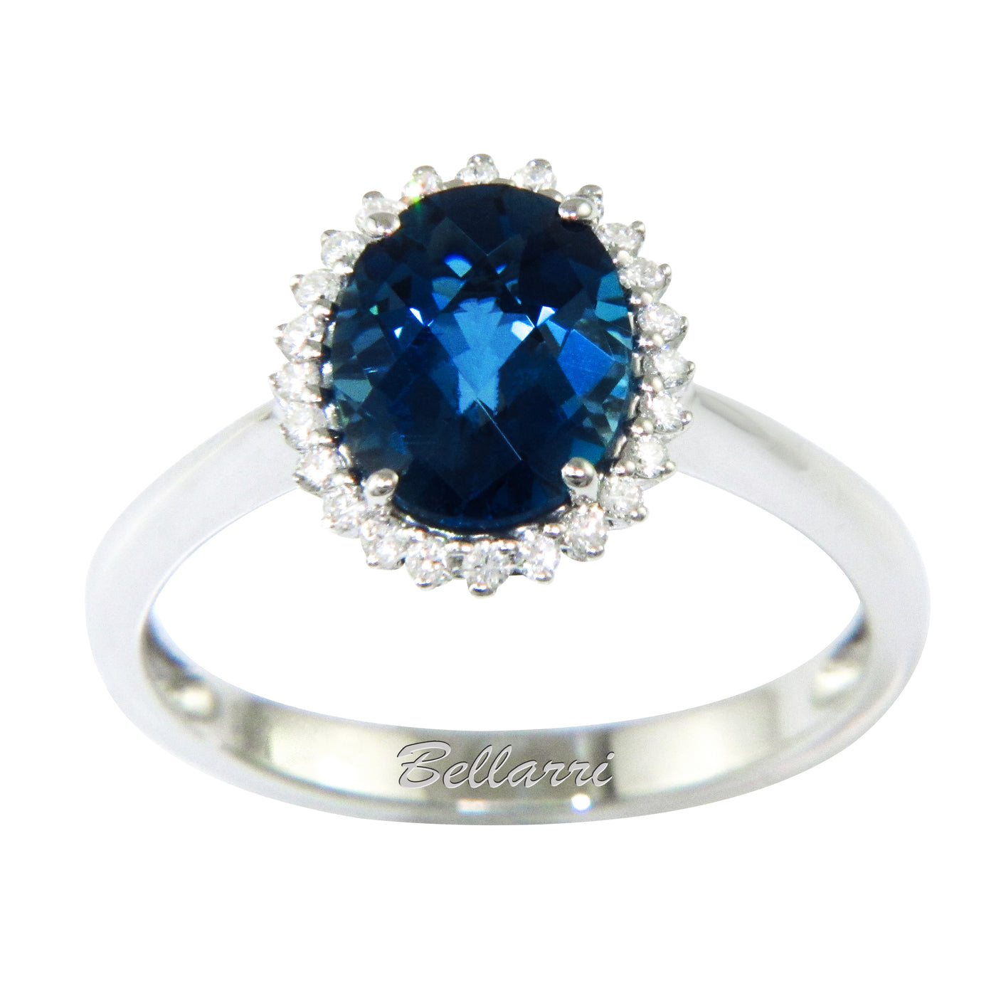 14K White Halo Blue Topaz and Natural Diamond Ring Size 7