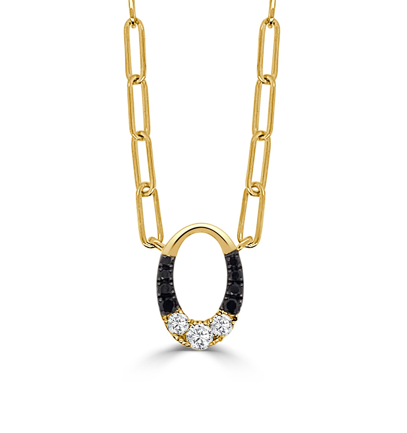 14K Yellow Natural Black and White Diamond 18 inch Necklace