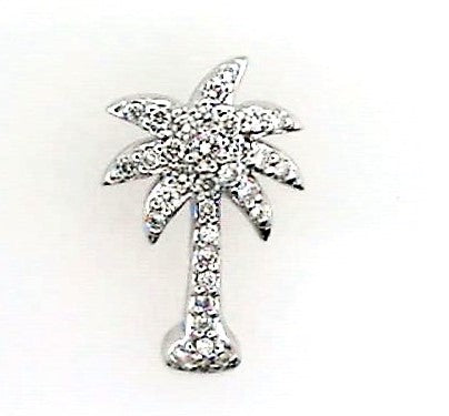 14K White Natural Diamond Palm Tree Pendant