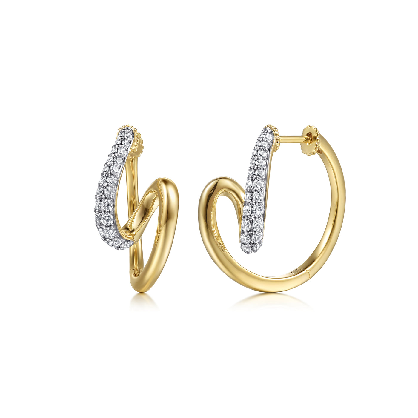 14K Yellow & White Natural Diamond Hoop Earrings