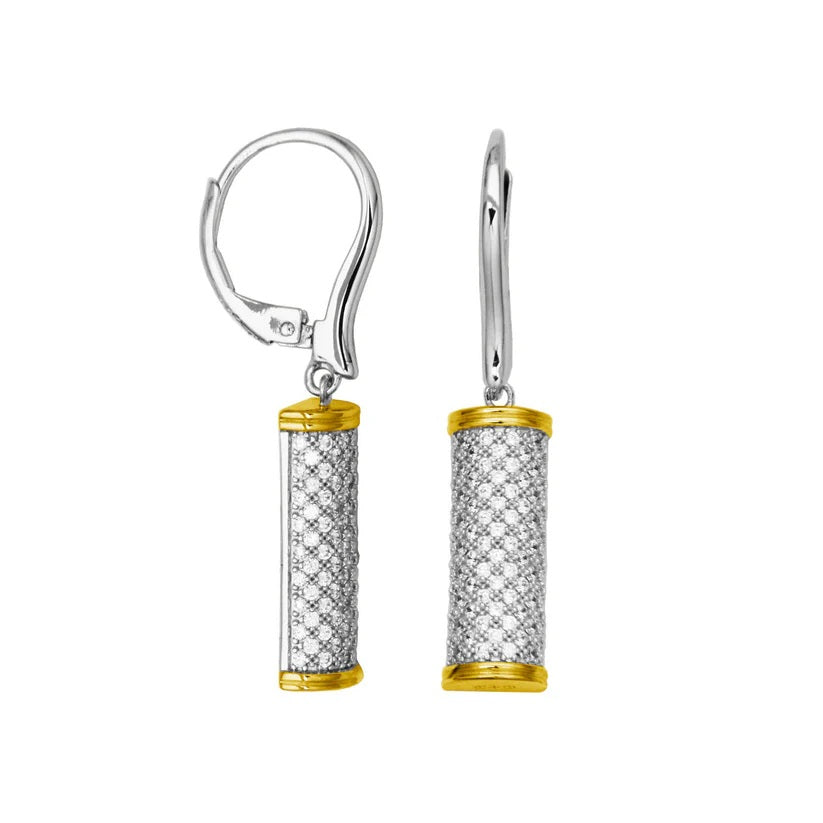 Sterling/14K Gold Finish Dangle Earrings with Cubic Zirconium
