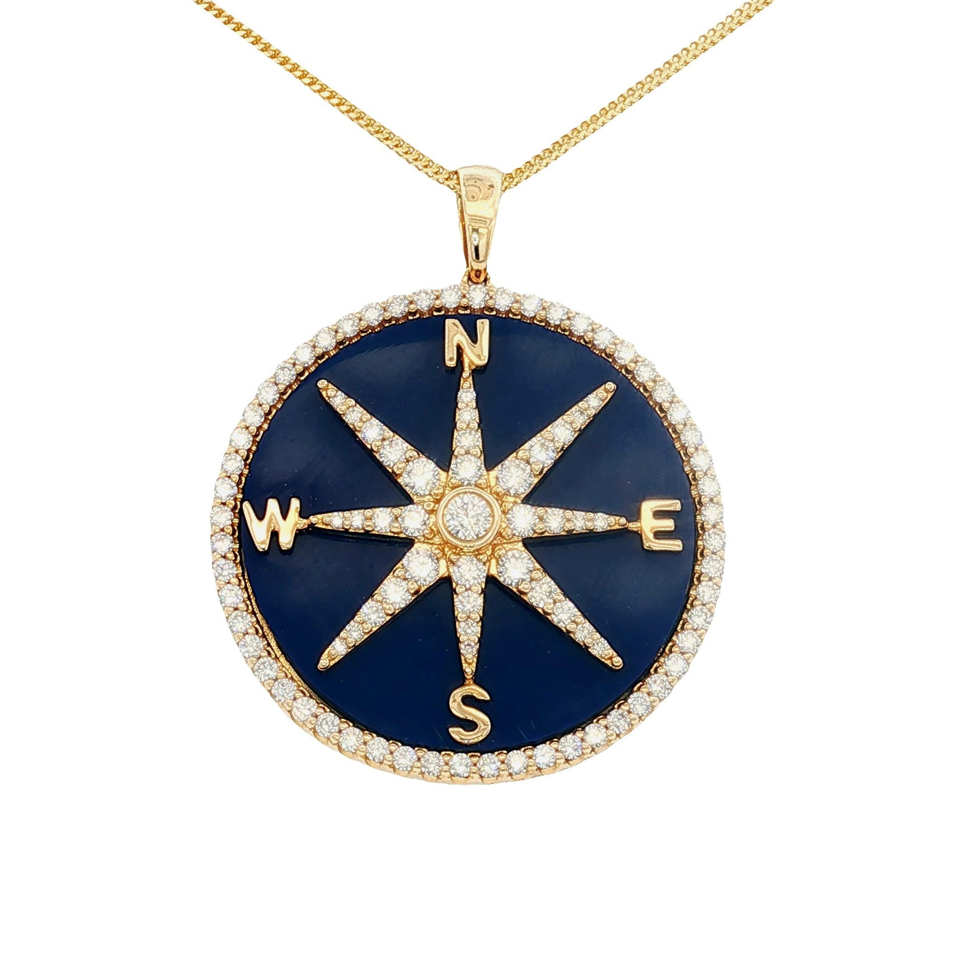 14K Yellow Gold Lapis & Natural Diamond Compass Necklace