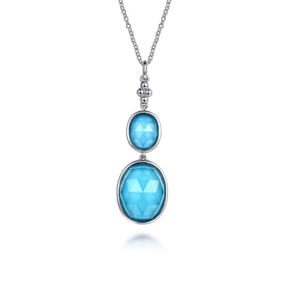 Sterling Silver Turquoise and Rock Crystal Drop Necklace 17.5 inch