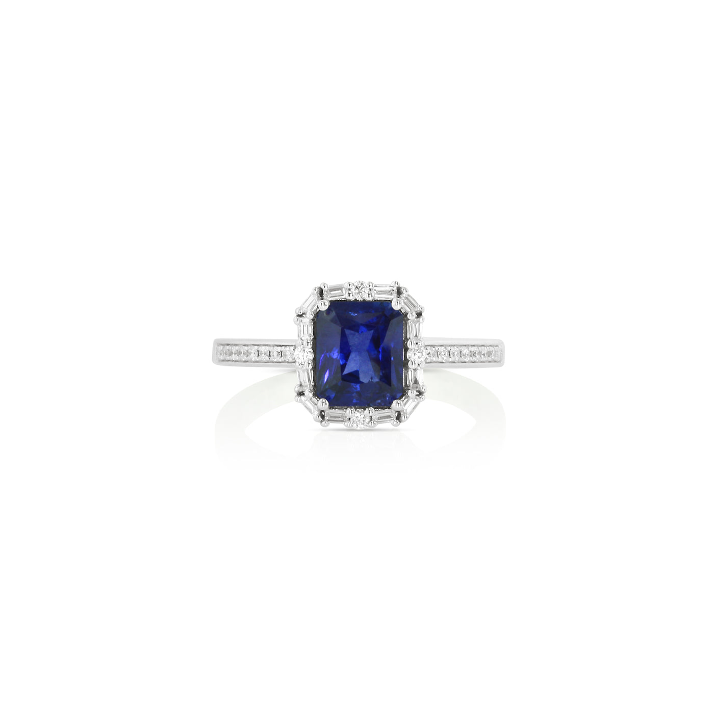 18K White Halo Sapphire and Natural Diamond Ring Size 6.5