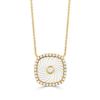 18K Yellow Mother of Pearl and Natural Diamond 18 inch Necklace
