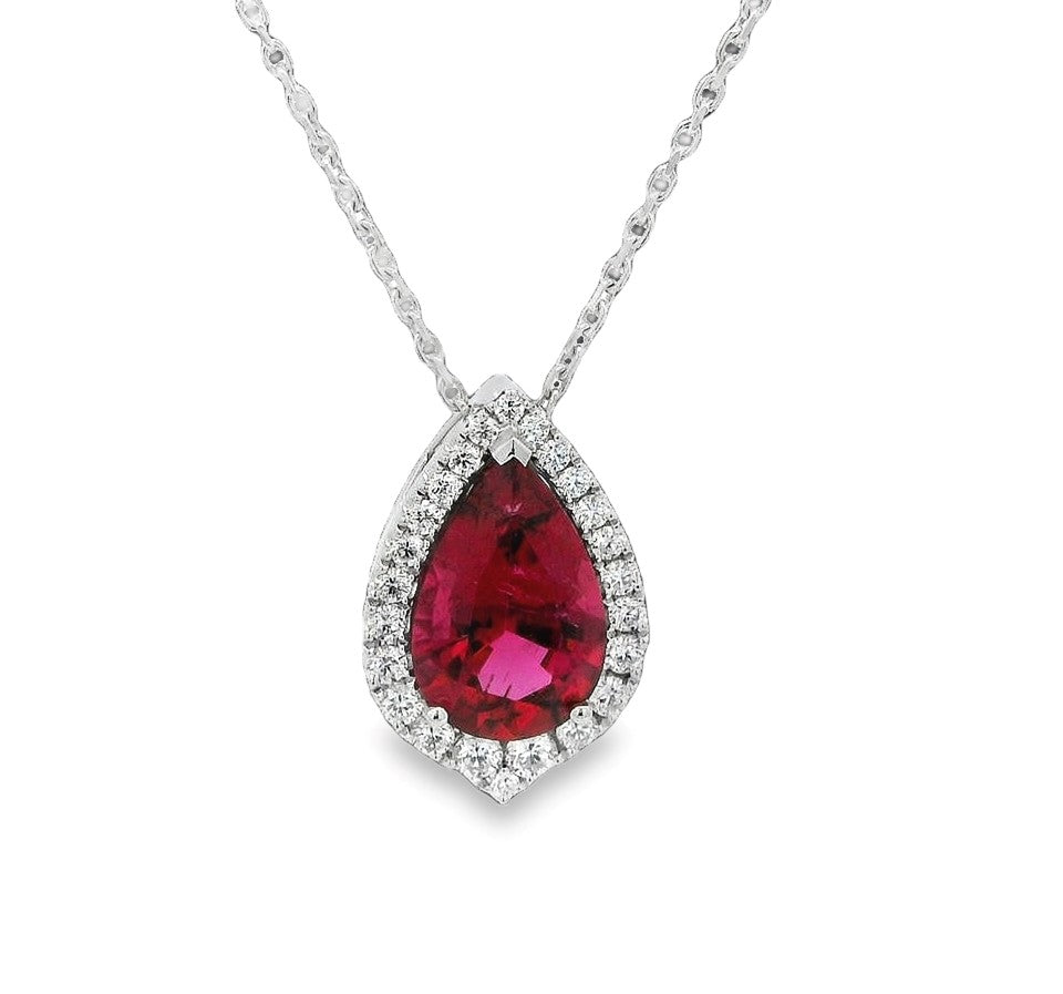 18K White Rubellite and Natural Diamond 17 inch Necklace