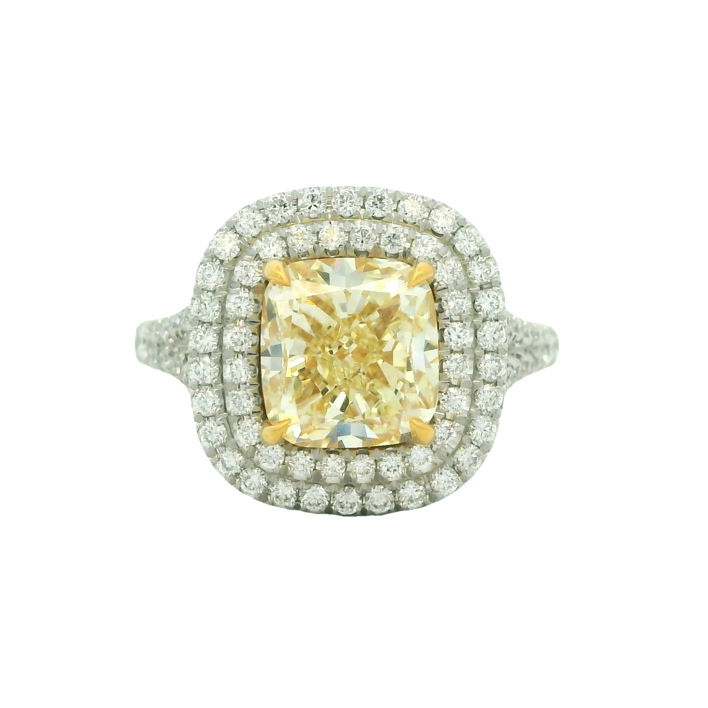 Platinum/18K Yellow & White Cushion Natural Diamond Halo Engagement Ring