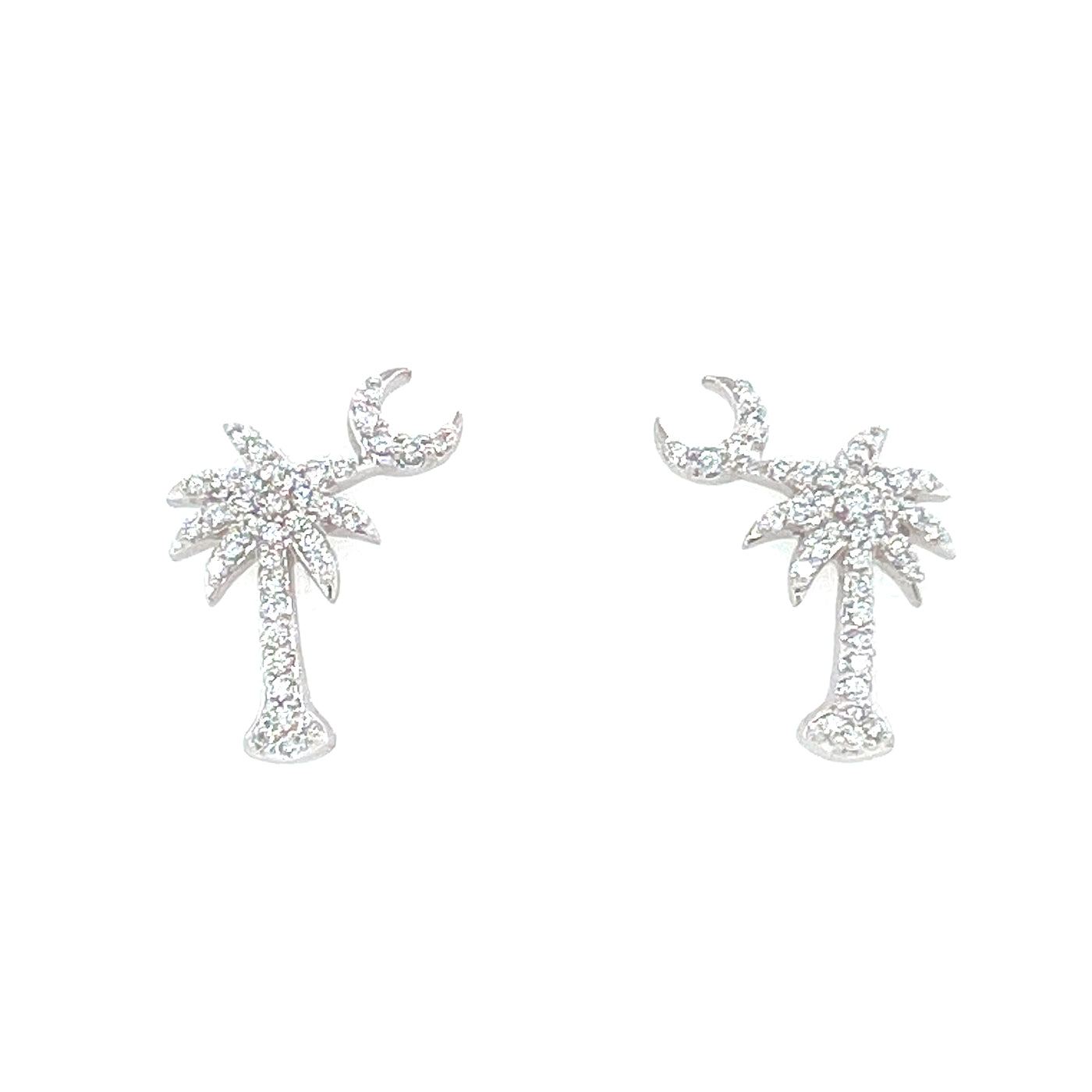 14K White Natural Diamond Palmetto Earrings
