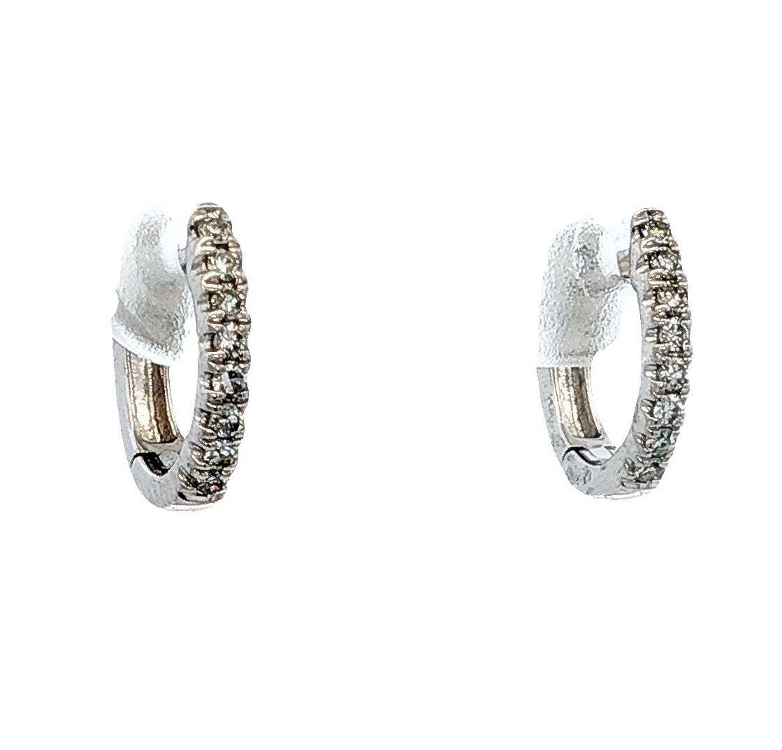 14K White Gold Natural Diamond Huggie Earrings