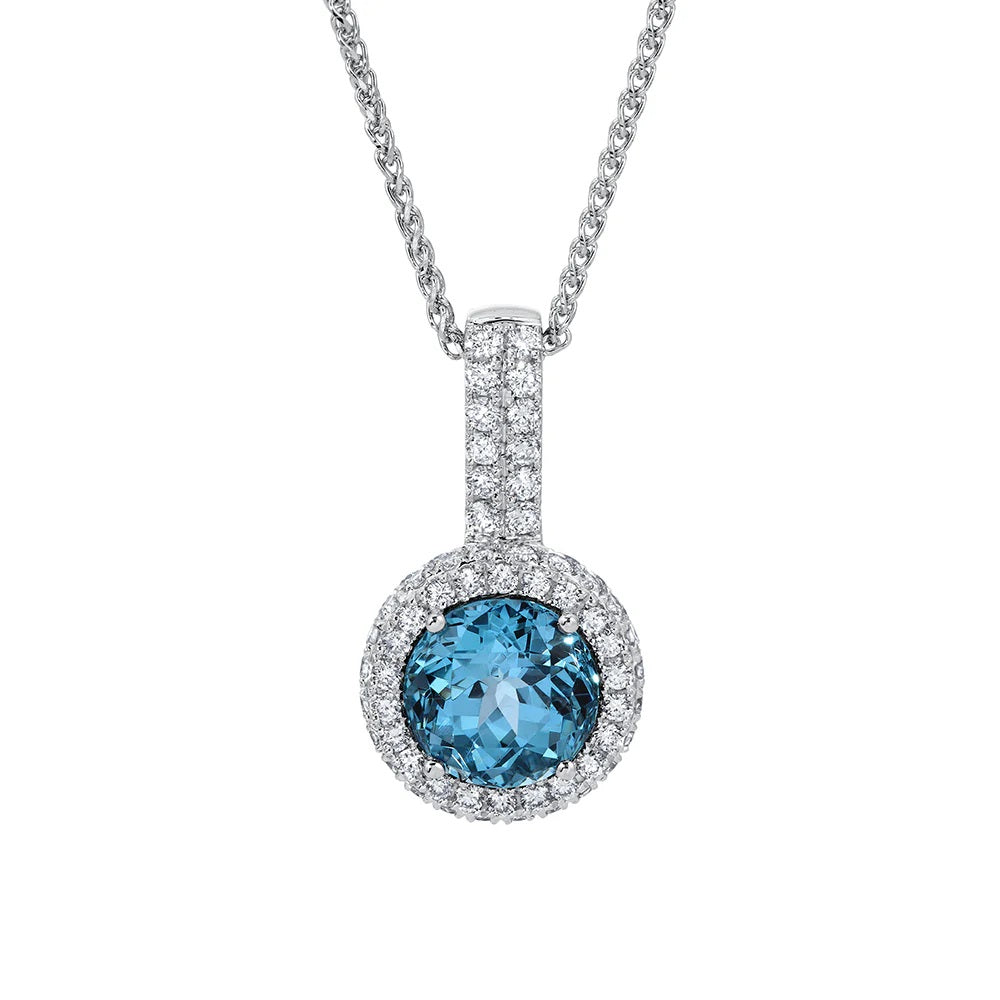 18K White Gold Chatham Aqua Spinel and Lab Grown Diamond Pendant
