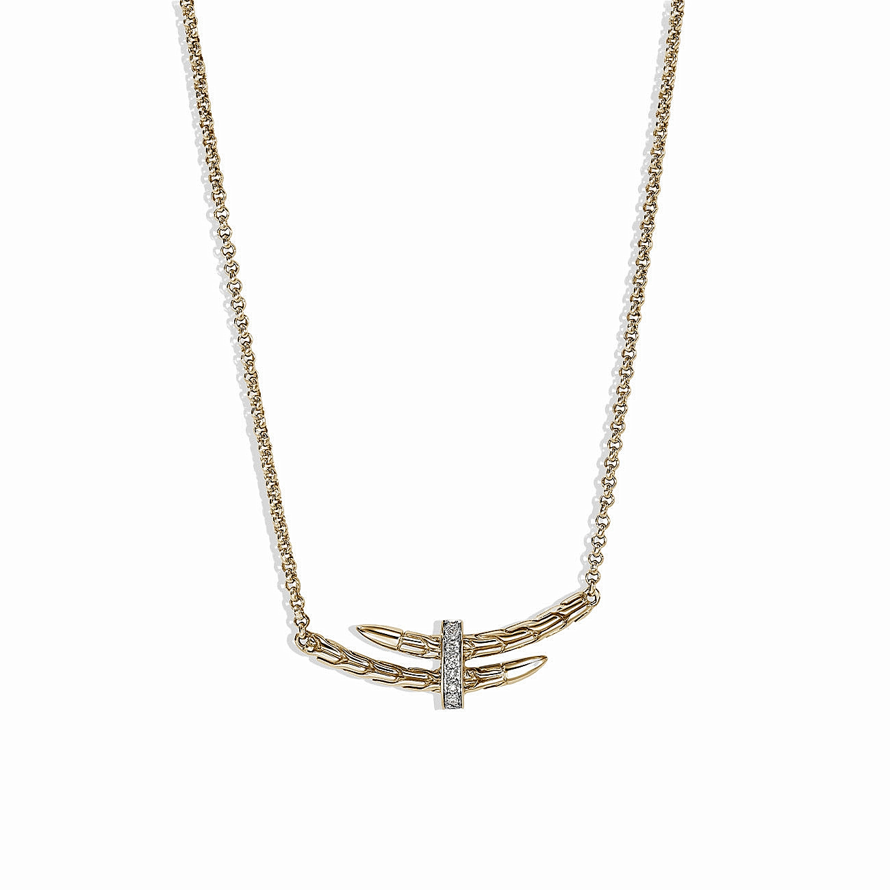 14K Yellow Gold Natural Diamond Spear Station Necklace