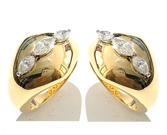 18K Yellow Natural Diamond Hoop Earrings