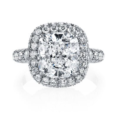 Platinum Cushion Natural Diamond Halo Engagement Ring