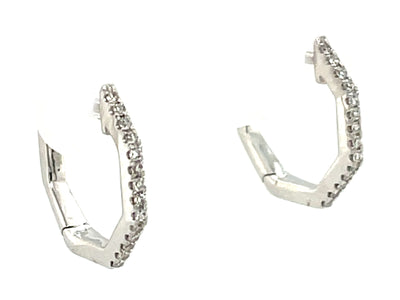 14K White Natural Diamond Huggie Earrings