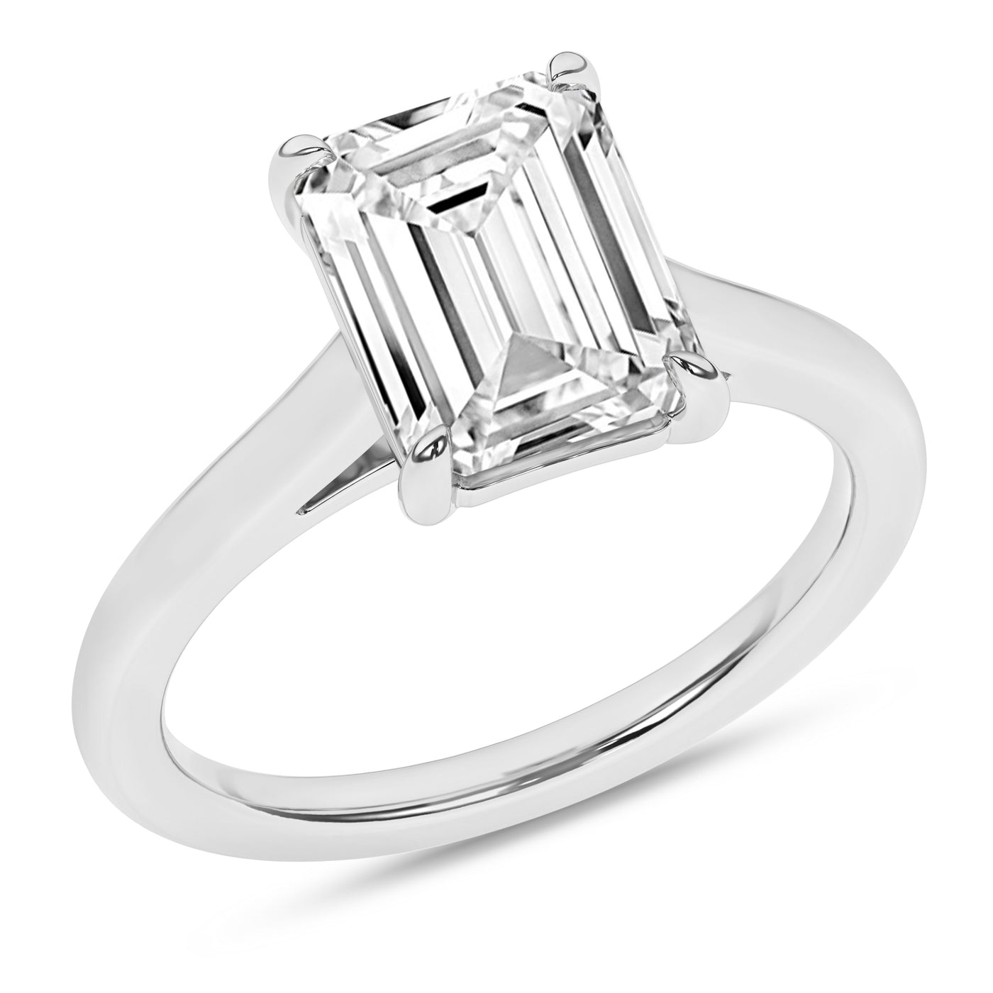 14K White Emerald Cut Lab Grown Diamond Solitaire Engagement Ring