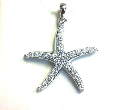 14K White Natural Diamond Starfish Pendant