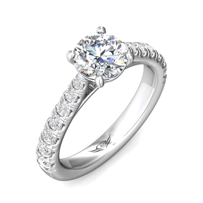 14K White Natural Diamond Semi-Mount Ring that accomodates a 7.00 mm Center