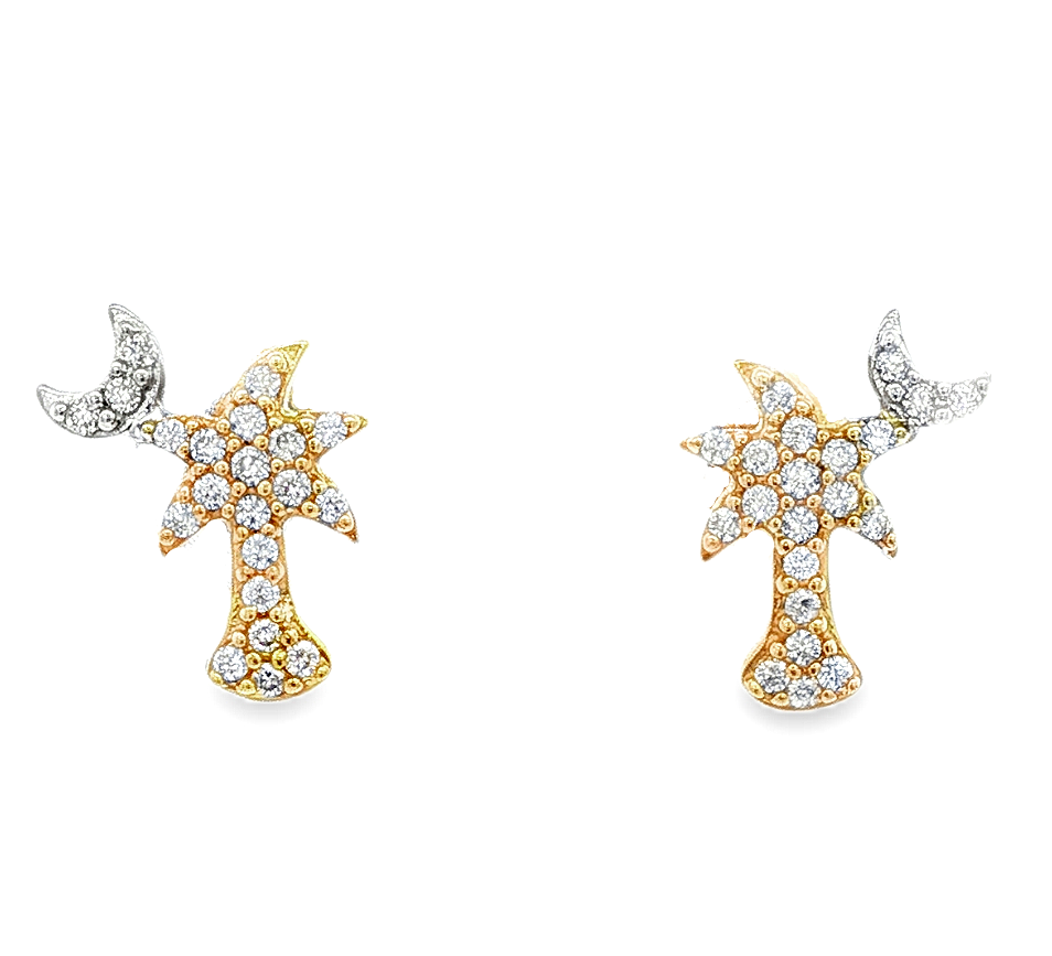 14K White & Yellow Natural Diamond Stud Earrings