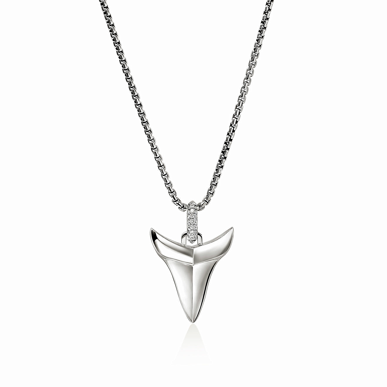 Sterling Silver Natural Diamond Shark Tooth Necklace