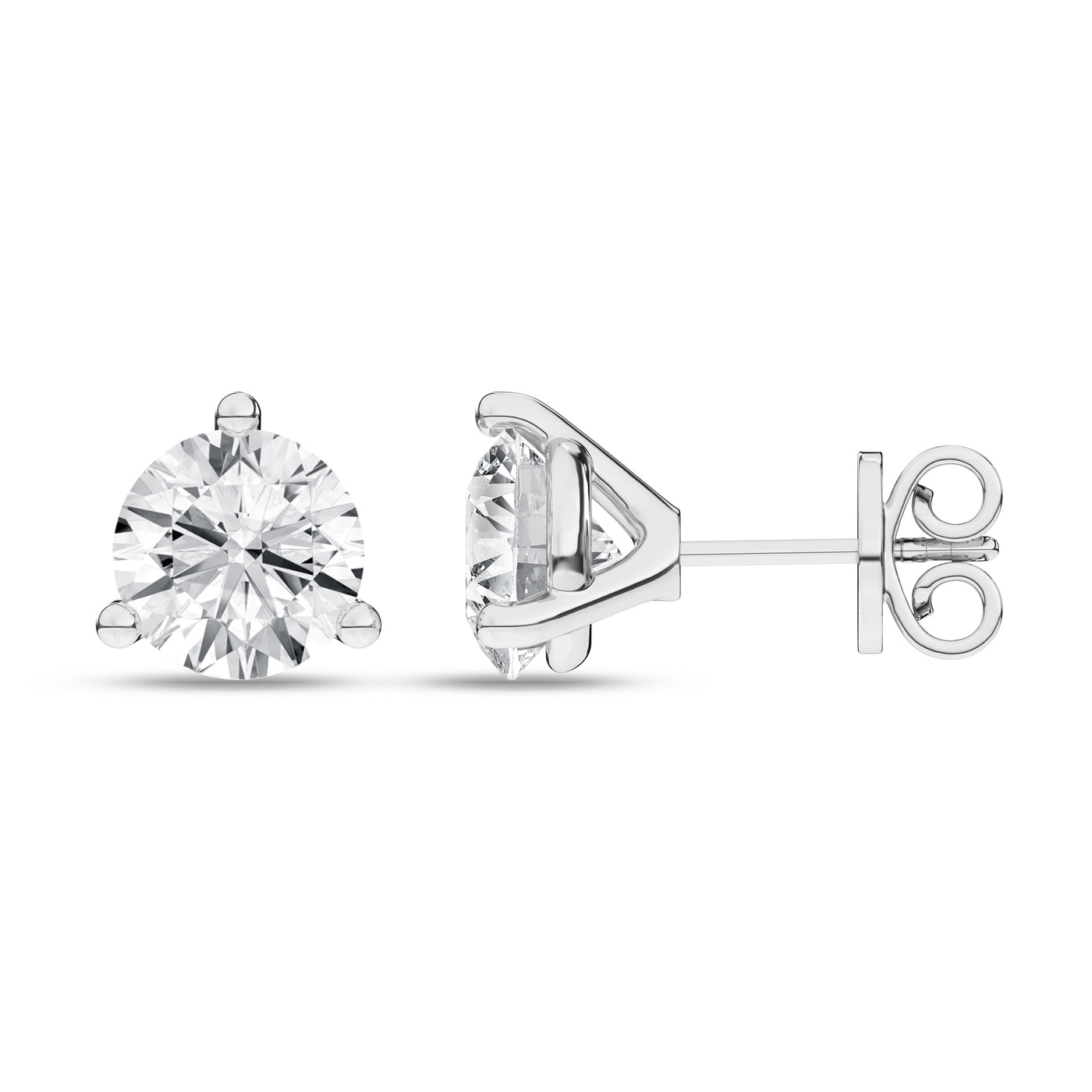 14K White Three Prong Martini Set Lab Grown Diamond Stud Earrings