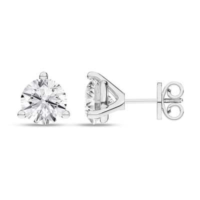 14K White Three Prong Martini Set Lab Grown Diamond Stud Earrings
