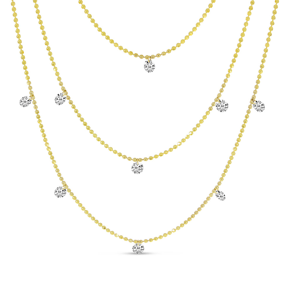 14K Yellow Natural Diamond Three Strand Necklace