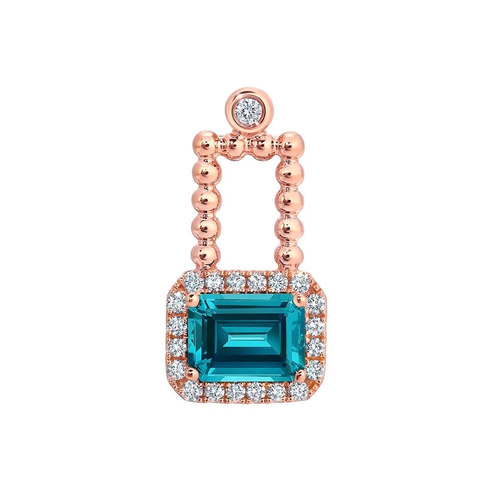 14K Rose Chatham Paraiba Spinel and Lab Grown Diamond Pendant