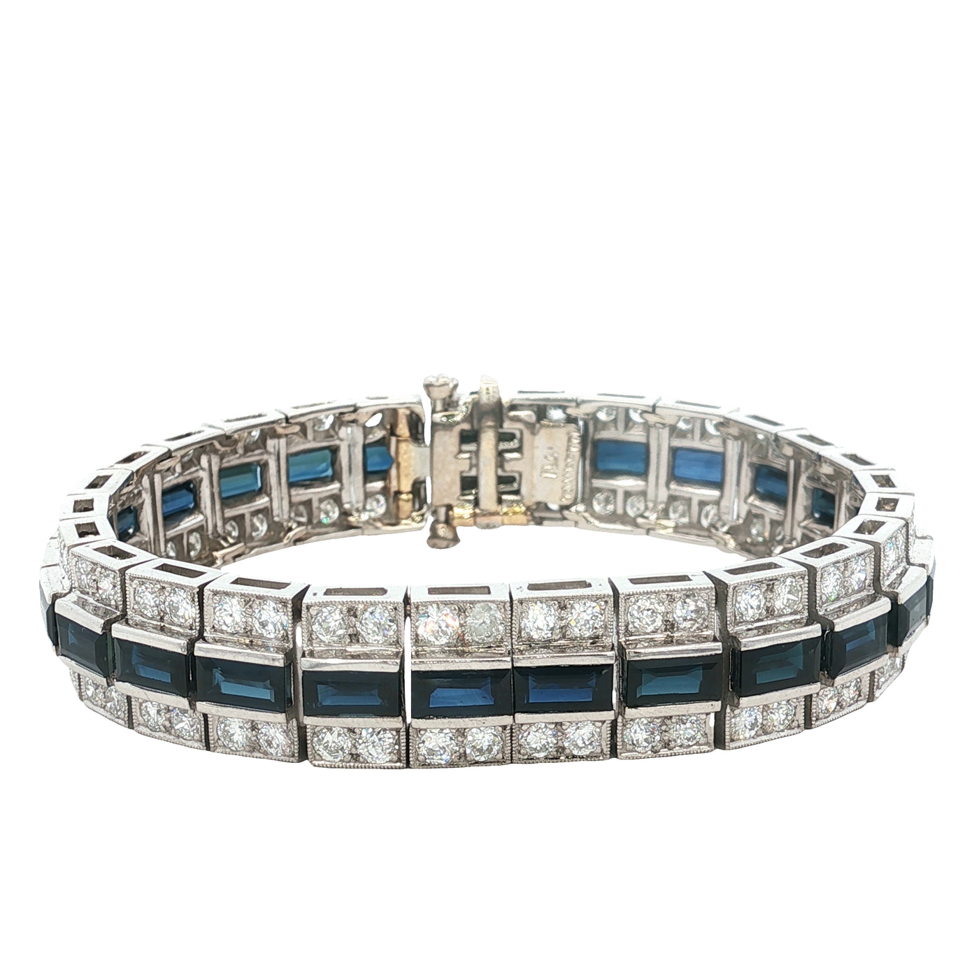 Platinum Blue Sapphire and Natural Diamond Tennis Bracelet
