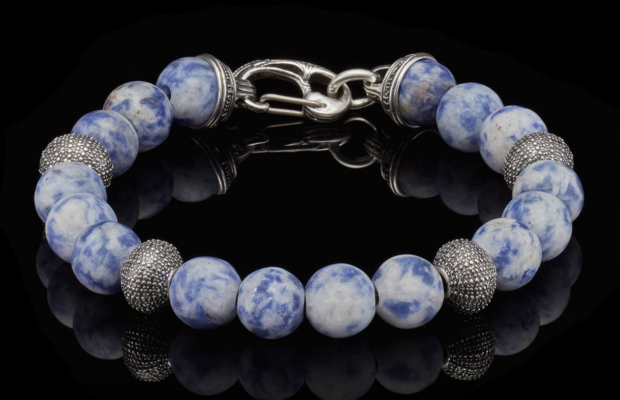 Sterling Silver Sodalite 8.75 inch Bead Bracelet