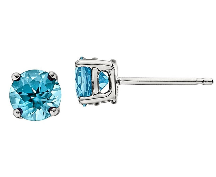 14K White Blue Zircon Stud Earrings