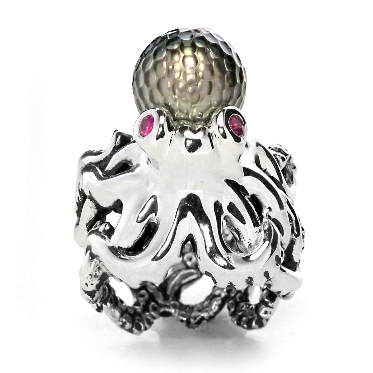 Sterling Silver Tahitian Pearl Octopus Ring Size 7