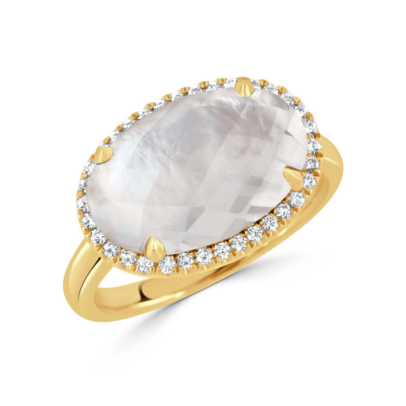 18K Yellow Mother of Pearl and Natural Diamond Ring Size 6.5