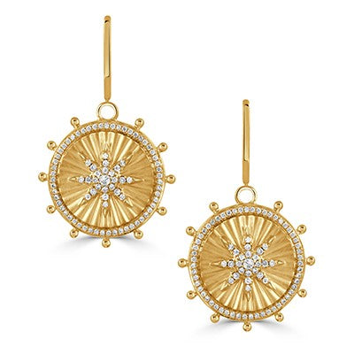 18K Yellow Ship's Wheel Natural Diamond Earrings