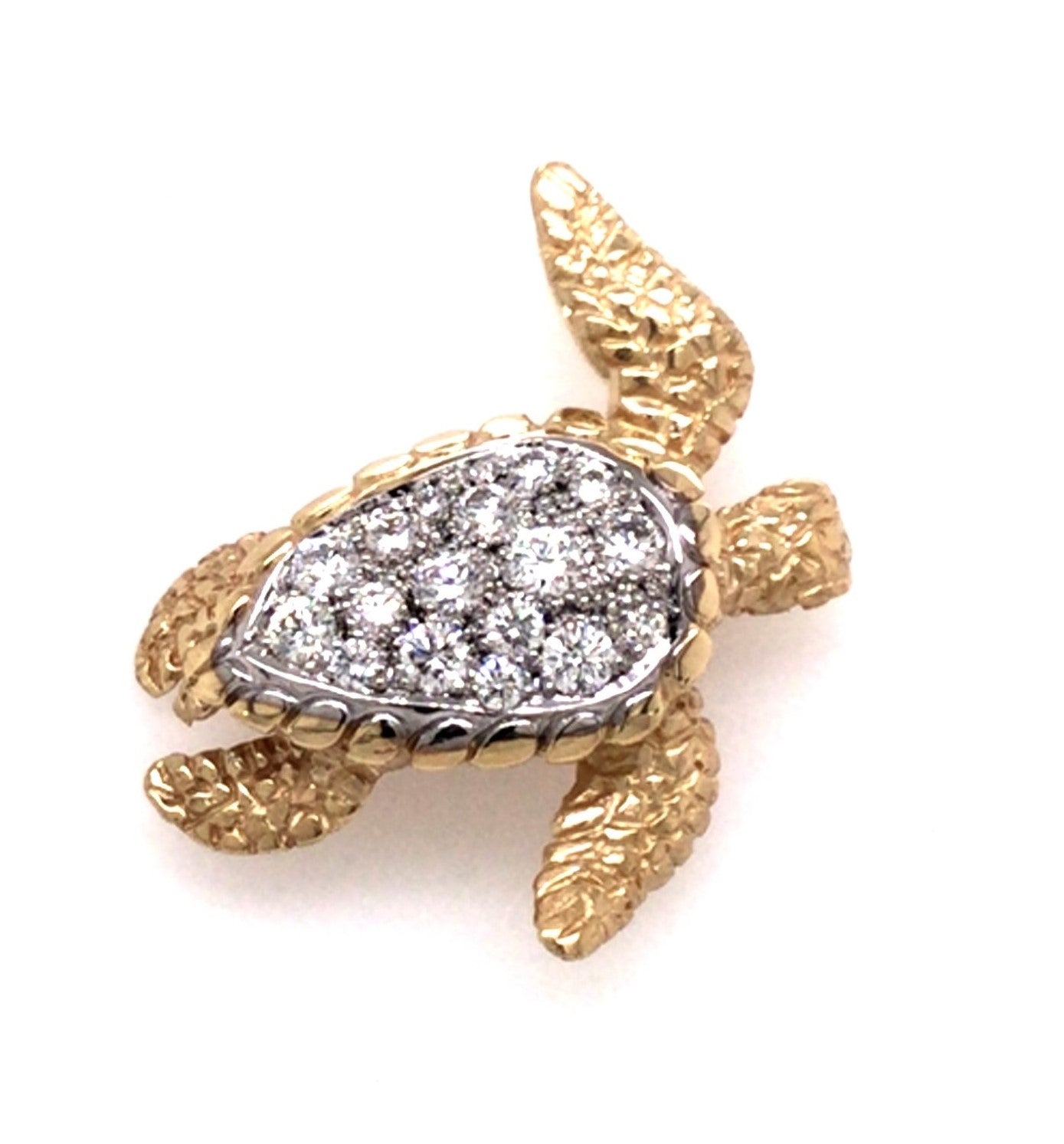 14K Yellow Sea Turtle Natural Diamond Pendant