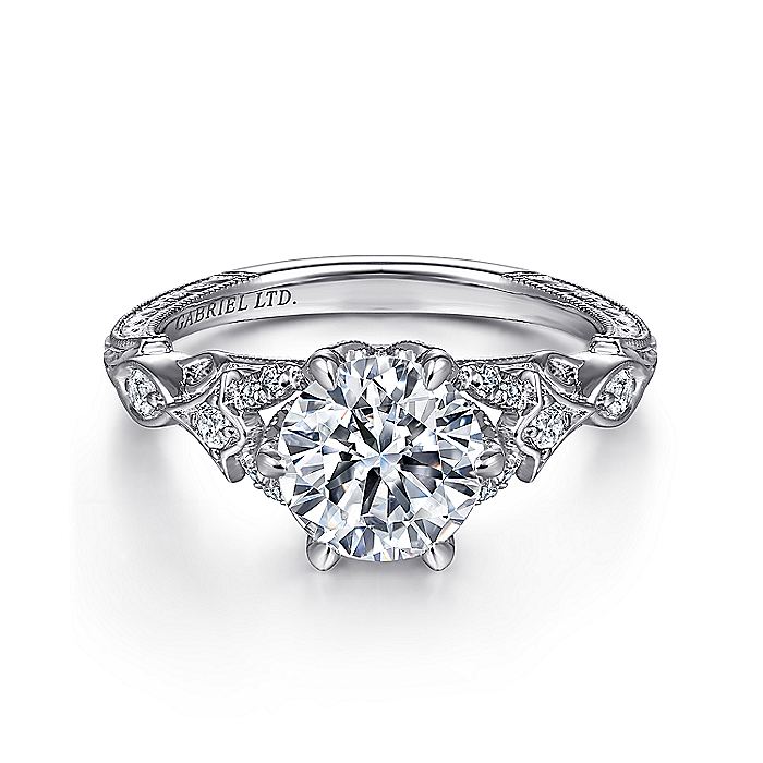 18K White Natural Diamond Semi-Mount Ring that accomodates a 7.40 mm Center