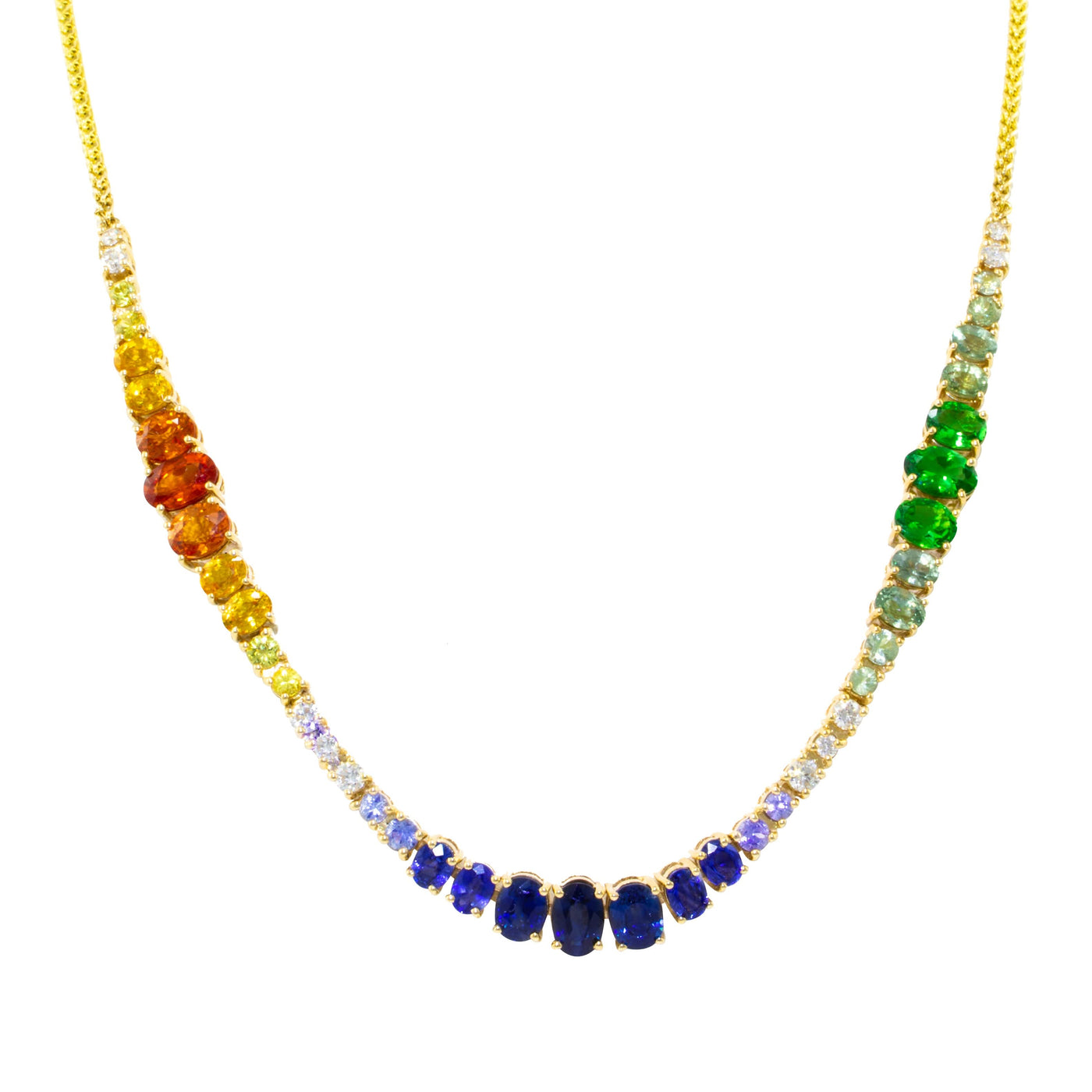 14K Yellow Multi-Colored Sapphires and Natural Diamond 18 inch Necklace