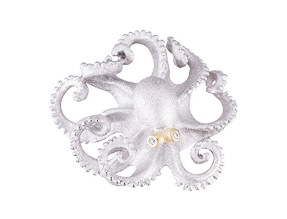 PS/18K White & Yellow Octopus Natural Diamond Pendant
