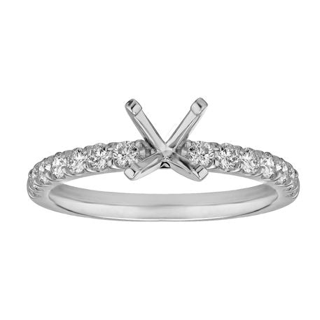 14K White Natural Diamond Semi-Mount Ring that accomodates a 4.00 mm Center