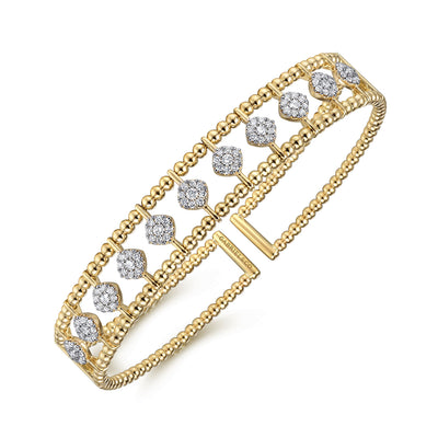 14K Yellow & White Natural Diamond Cuff Bracelet