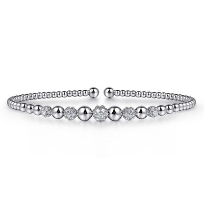 14K White Natural Diamond Cuff Bracelet